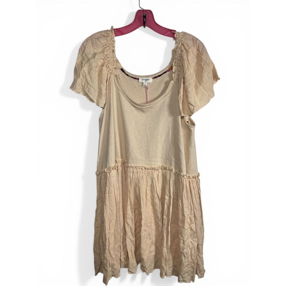 Umgee USA Beige Eyelet Flutter‎ Sleeve Babydoll Tunic Top Medium NWT Cottagecore